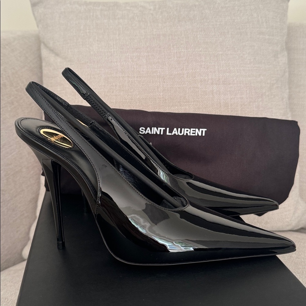 Saint Laurent Glossy Black Slingback Heels